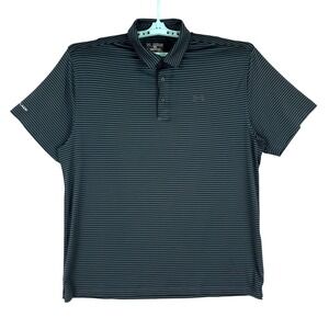 Under Armour Men's Stripe Polo Shirt Size 2XL Loose Fit Black/Gray Short Sleeve